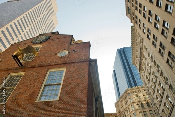 Fototapeta in boston downtown,  one historic building surrounded by different modern buildings