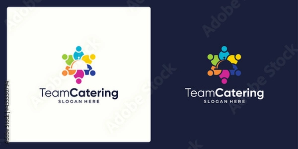 Fototapeta Social Network Team logo design template with dish food and colorful style design graphic vector illustration. Symbol, icon, creative.