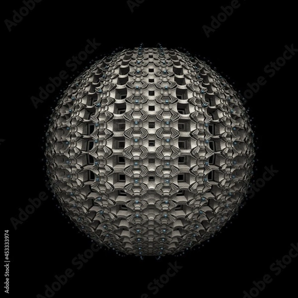 Fototapeta An isolated sphere with recursive 3D fractal structures and a dark background.