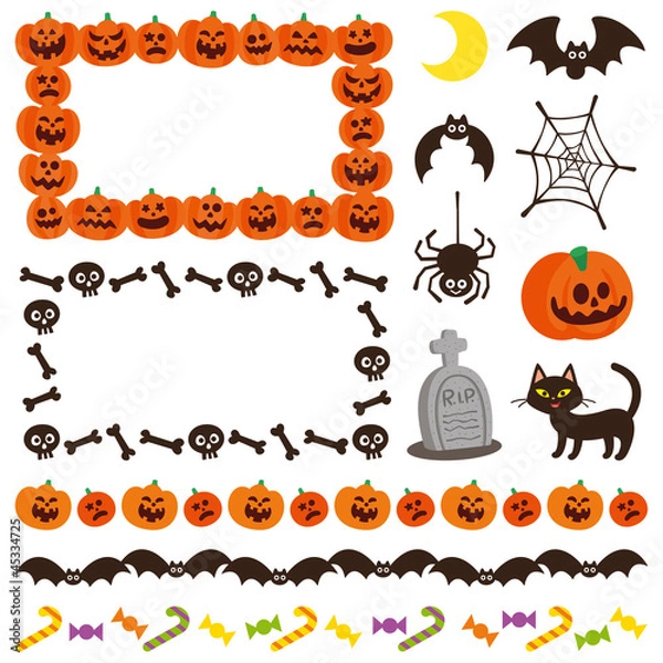 Obraz ハロウィン　飾り罫＆シンボル　セット