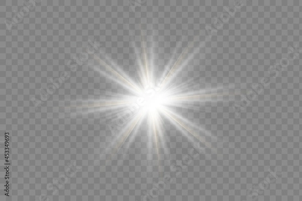 Fototapeta White glowing light explodes on a transparent background. Sparkling magical dust particles. Bright Star.