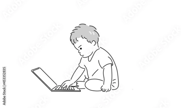 Obraz パソコンする赤ちゃん