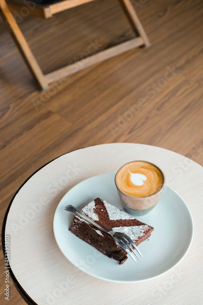 Obraz coffee, plate with a spoon and fork