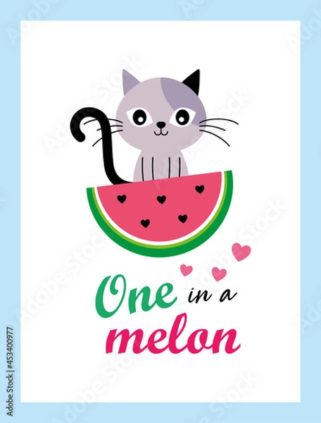 Obraz cute kitten cat and watermelon one in a melon vector
