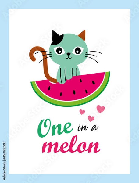 Obraz cute kitten cat and watermelon one in a melon vector