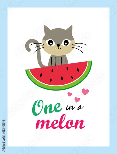 Obraz cute kitten cat and watermelon one in a melon vector