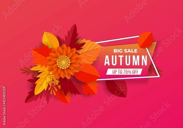 Obraz Autumn sale banner design with colorful flower concept