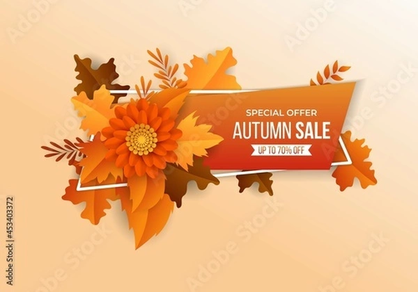 Obraz Elegant autumn sale banner design with colorful flower concept