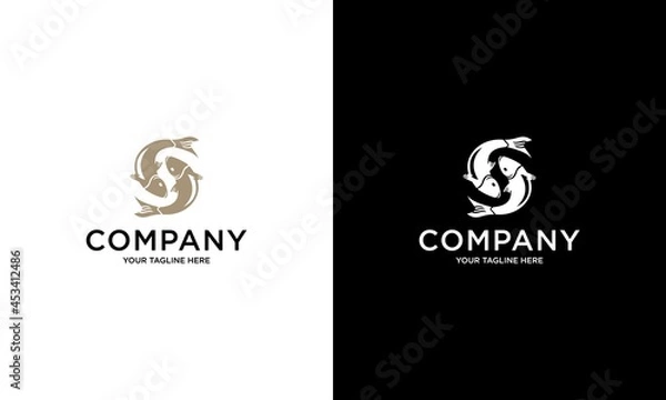 Fototapeta Fish symbol. Fresh seafood logo template design. Vector illustration. S logo. The letter S is like a fish symbol. squid. Calamari. Wrinkle. Crab. Shrimp. Lobster. Tuna. Salmon. Seafood restaurant.