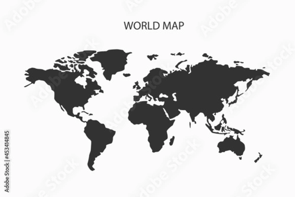 Fototapeta The black shadow of world map vector isolated on white background.