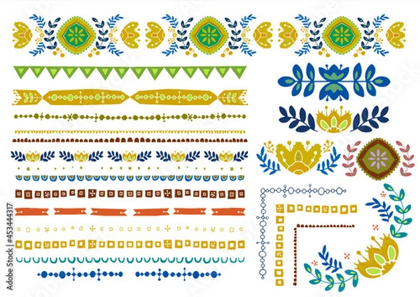 Obraz レトロポップ　線のベクター素材セット　花柄　チロリアンテープ　チューリップ　北欧　欧風