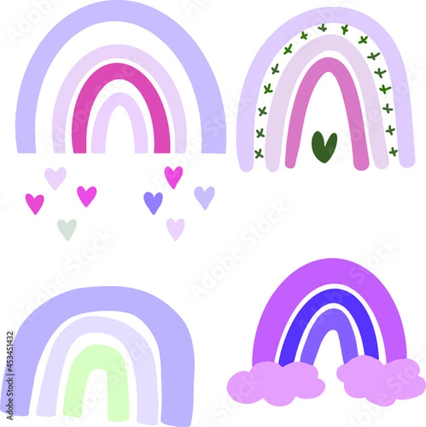 Fototapeta Abstract vector rainbow set. Hand drawn rainbows in minimalist scandinavian style. Modern baby, kid illustrations. Rainbow in different shapes. color art