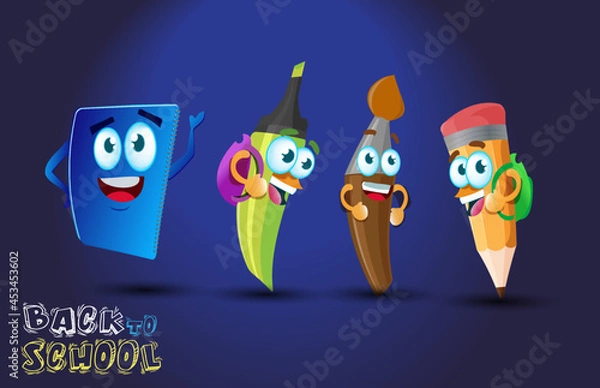 Obraz funny school supply cartoon character back to school design concept 