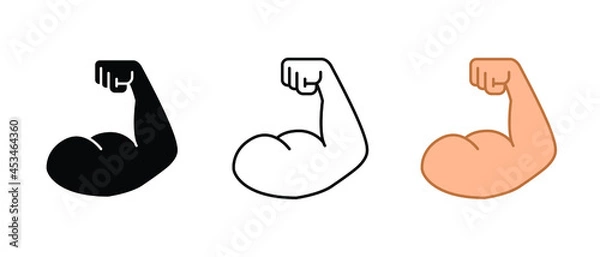 Obraz Train your biceps muscle to get best arm. Perfect biceps muscle. Muscular man flexing his biceps. Fitness concept. Flexed bicep strong icon. Vector illustration. Design on white background. EPS 10.