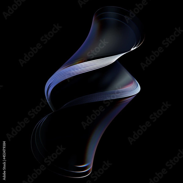 Obraz 3d render background with abstract transparent geometry shape with dispersion effect. Twisted shapes.