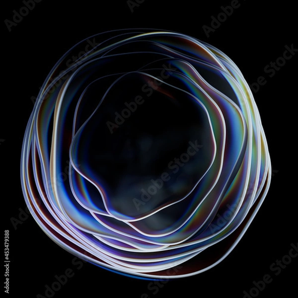 Obraz 3d render background with abstract transparent geometry with dispersion effect. Round multi-layered shape.
