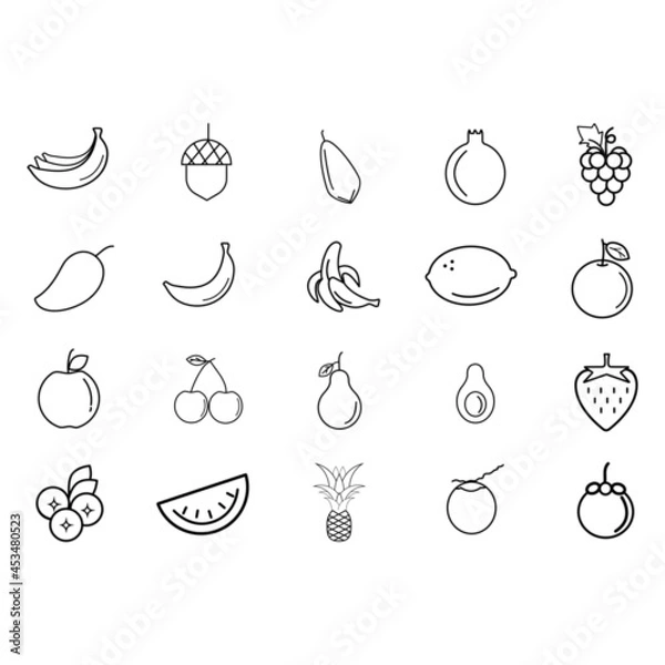 Obraz Fruit simple line icon set on white background,vector illustration