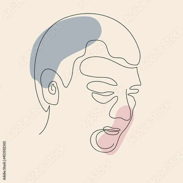 Obraz Continuous line drawing of man portrait. Contemporary hand drawn vector illustration. Minimalistic concept