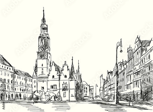 Fototapeta Rynek we Wrocławiu. Szkic odręczny miasta Wrocław