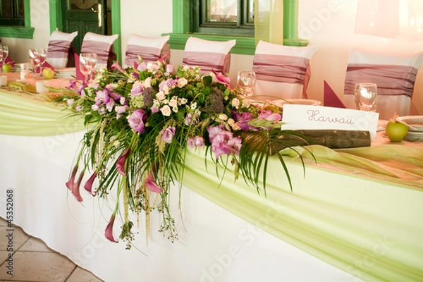 Fototapeta wedding tables set for fine dining or another catered event