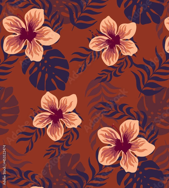 Fototapeta Tropical hibiscus flower design pattern, tropical vector pattern