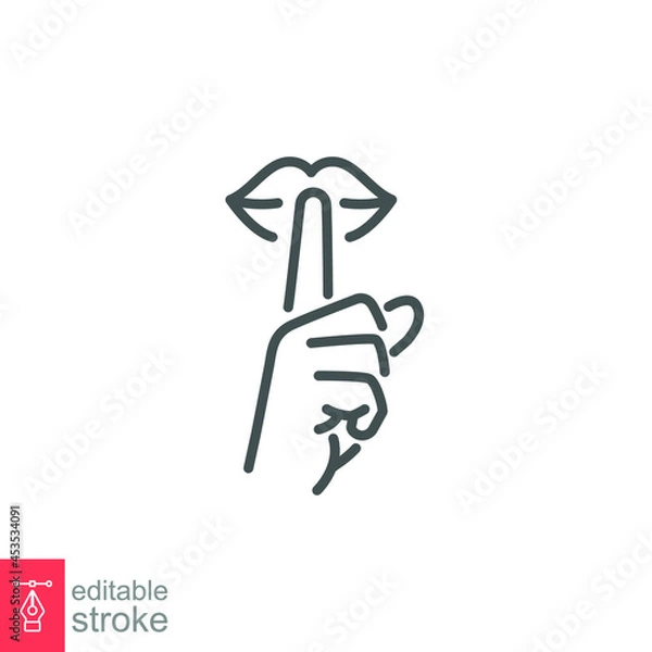 Obraz Please do quite pssst icon. Woman lips with finger showing silence sign. Do not disturb can be used for library infographic symbol. Editable vector illustration. Design on white background EPS 10