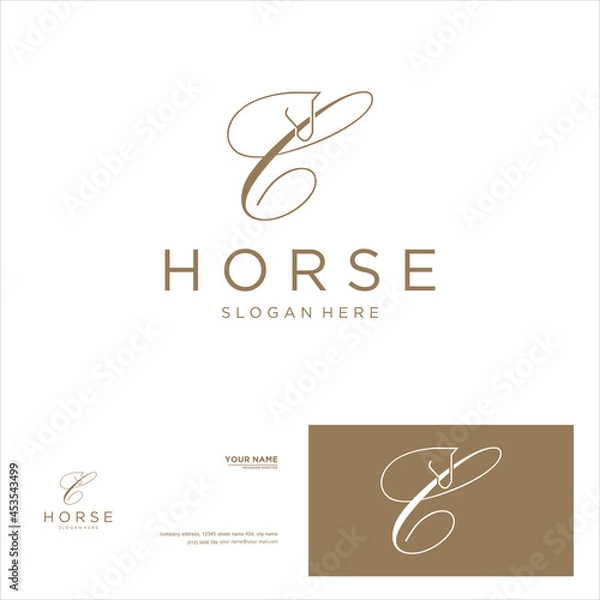 Fototapeta creative simple logo design letter C  horse