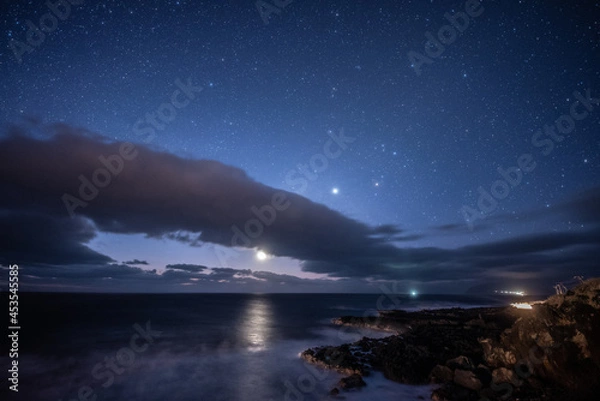 Obraz 三宅島の星空と月