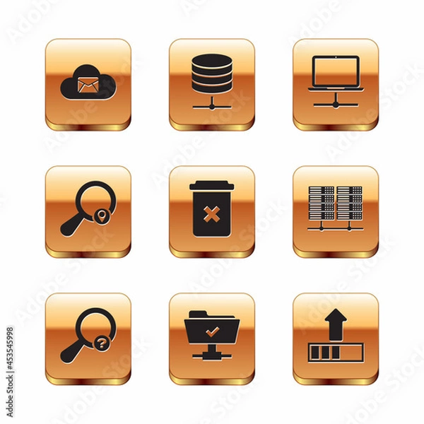 Obraz Set Cloud mail server, Unknown search, FTP operation successful, Trash can, Search location and Computer network icon. Vector