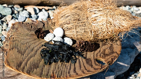 Fototapeta Feast on beach A big dish made of materials from a beach