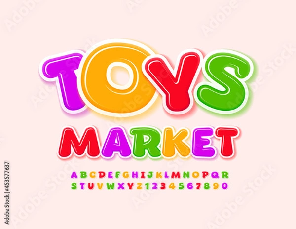 Fototapeta Vector business logo Toys Market. Playful bright Font. Colorful set of Alphabet Letters and Numbers