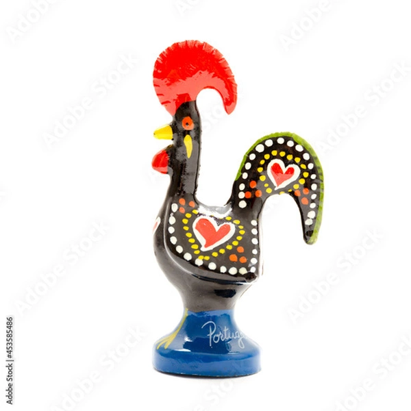 Fototapeta Rooster of Barcelos souvenire on white background, studio photo