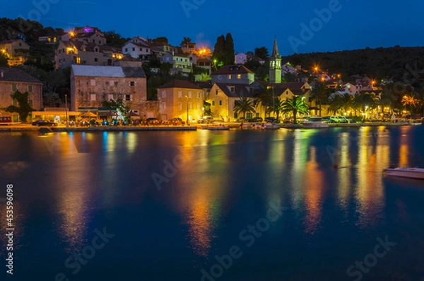 Fototapeta Picturesque Splitska village by night. Splitska is situated on the north coast of Brac island in Croatia
