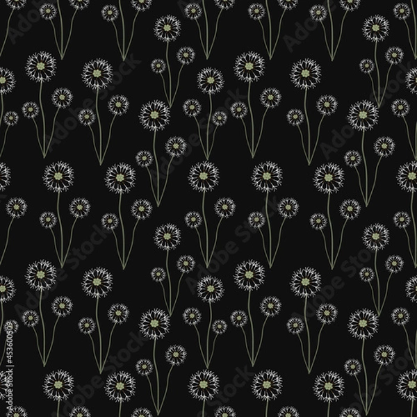 Fototapeta Dendelion vector ilustration seamless patern with black background.Great for textile,fabric,wrapping paper,and any print. 