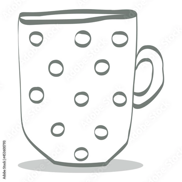 Fototapeta A mug of tea with a polka dot pattern and hearts. A cup of coffee, steam with a heart. Hand-drawn vector illustration in doodle style, isolated.