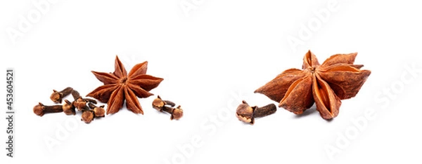 Fototapeta Aromatic star anise and cloves isolated on white background