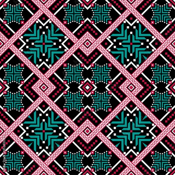 Fototapeta Red crossed line pattern on black background , crossed square seamless abstract vector pattern