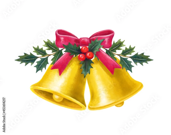 Obraz クリスマスのベル飾り　水彩イラスト