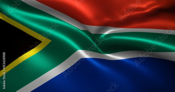 Fototapeta South Africa Flag, South African flag with waving folds, close up view, 3D rendering