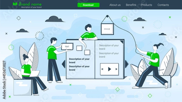 Fototapeta Creation of a new brand or business. Teamwork on a new project. Business creation. Analysis and modeling of the landing page. Website creation. Brainstorm.