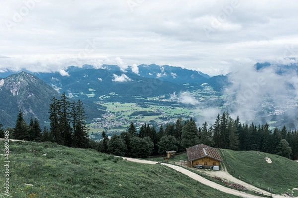 Fototapeta Beautiful landscape of the bavarian valley from Mount Jenner, Germany