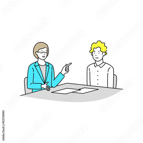 Obraz アドバイザーから話を聞く大学生