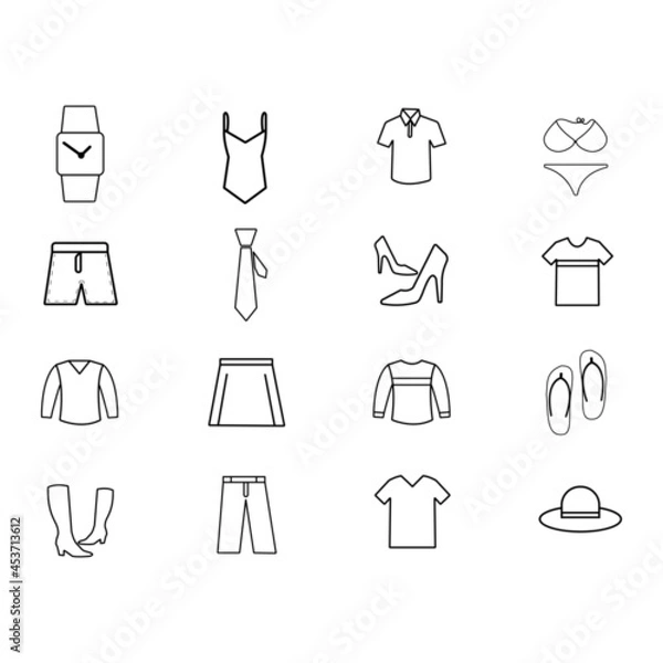 Obraz Clothing simple line icon set on white background,vector illustration