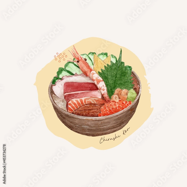 Fototapeta chirashi don, hand draw water color vector. Japanese food.