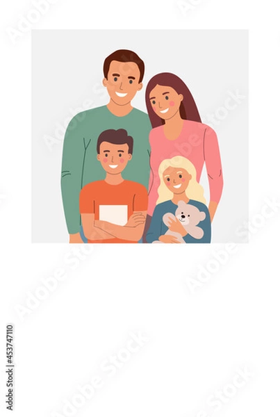 Obraz Mother and father with children. Happy family. Vector flat style cartoon illustration