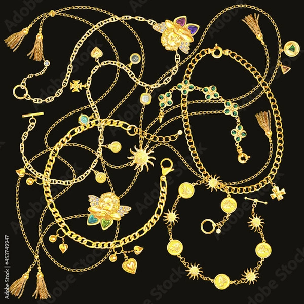 Obraz Gold Chains, Elements, Brooches Collections