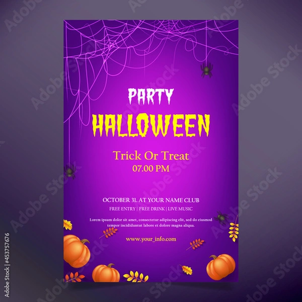 Fototapeta halloween party invitation, cobweb, pumpkin and autumn leaves combination. good for your background, invitation card,elements invitation and design need.