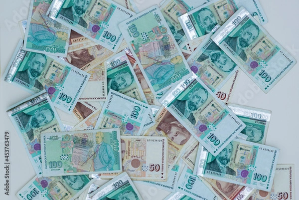 Obraz Pile of large sum bank notes, Bulgarian Lev currency
