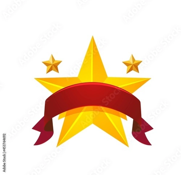 Obraz isolated golden star with red ribbon, vector banner 