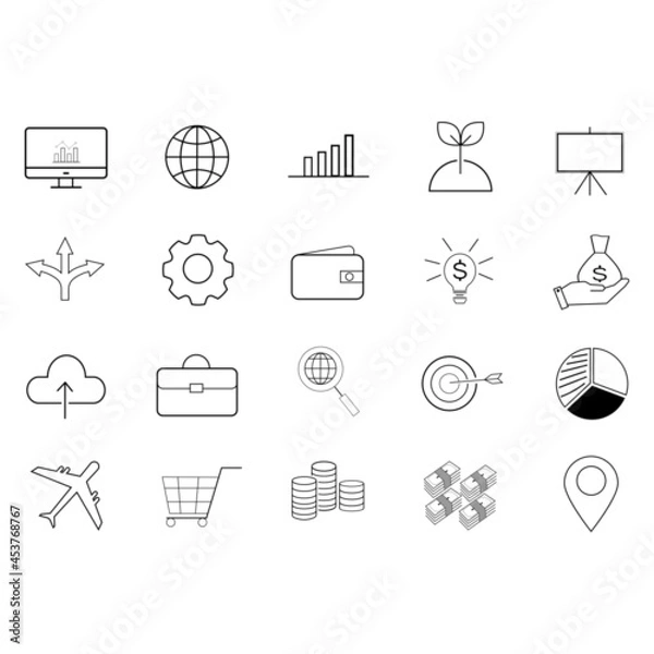 Obraz Business simple line icon set on white background, vector illustration